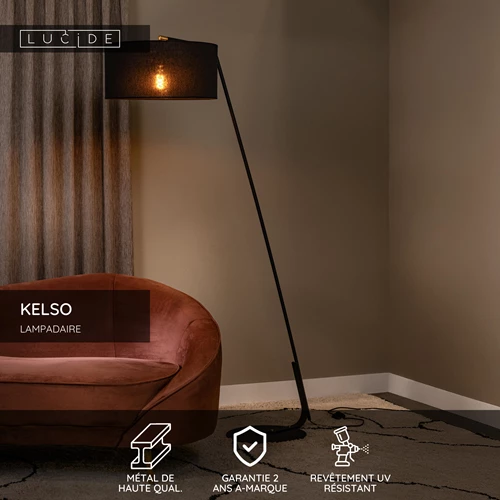 Lucide KELSO - Lampadaire - 1xE27 - Noir - USP